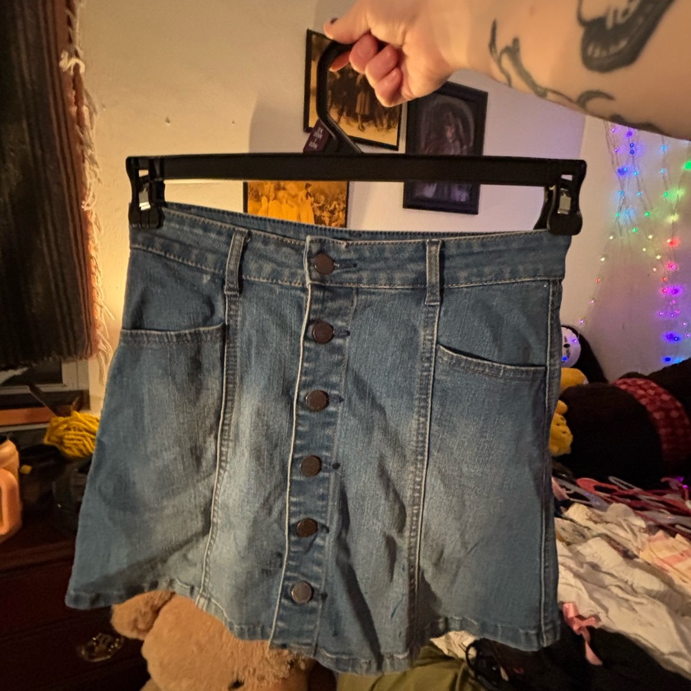 Denim Button-Front Skirt